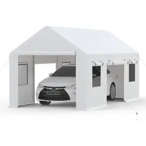 13'x20'Carport, Heavy Duty Portable Garage, with 4 Roll-up Doors & 4 Ventilated Windows, Reinforced Steel Poles & 180 g PE Waterproof Canopy, for Pickup Truck, and Boat, White