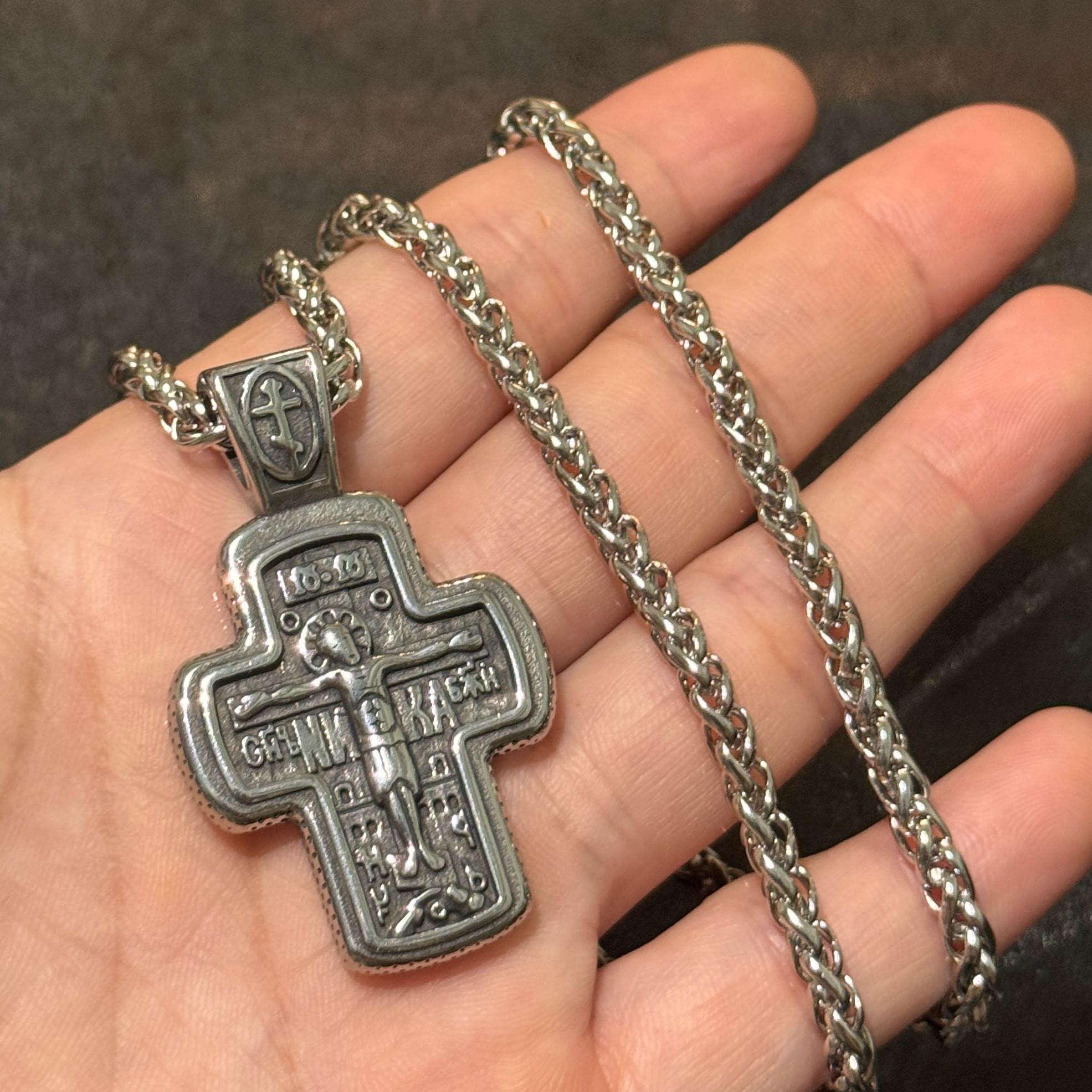 Orthodox crucifix necklace for men, stainless steel Christian cross pendant, religious men's jewelry for faith, baptism confirmation gift