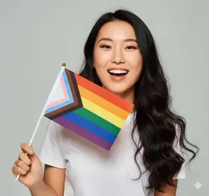Small Daniel Quasar Progress Pride Flags on Stick – Handheld Progress Pride Mini Flags with Rainbow, Black, Brown, Pink, Blue & White Stripes for LGBTQ+ Parades, Pride Events, Rallies & Decorations