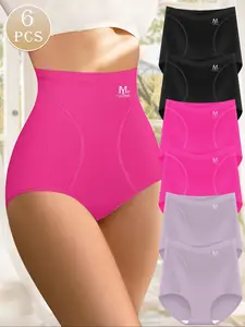 Women's High-Waisted Ice Silk Seamless Underwear, Comfortable Shaping Triangle Panties, Summer Thin Fitted Briefs, Seamless Panties Set, 6-Pack