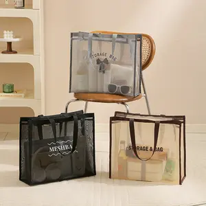 Mesh Tote Makeup Bag, Breathable Portable Travel Toiletry Bag, Large-Capacity Mesh Organizer for Cosmetics & Daily Essentials