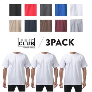 3 Pack PROCLUB Men's Heavyweight Short Sleeve T Shirts PRO CLUB Crewneck T Shirt Casual Cotton Tee Plain Shirts Classic Collar Original (S to 5XLT)