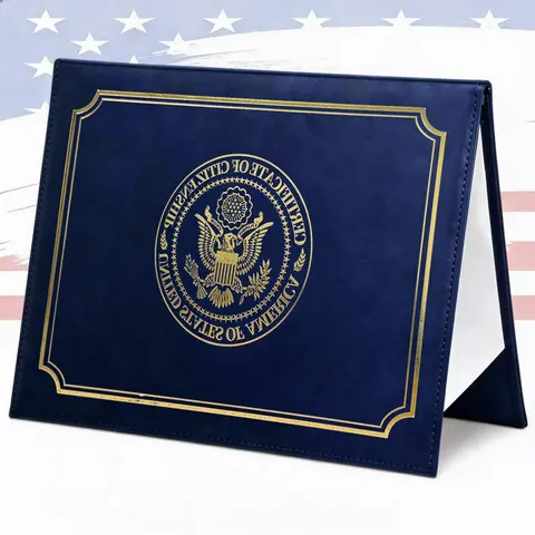 US Citizenship Certificate Holder Faux Leather Navy Blue Padded with Gold Foil Seal & Clear Ribbons for 2017-2026Certificates Organiser Plastic Leaf,passport holder