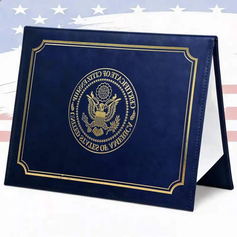 US Citizenship Certificate Holder Faux Leather Navy Blue Padded with Gold Foil Seal & Clear Ribbons for 2017-2026Certificates Organiser Plastic Leaf,passport holder