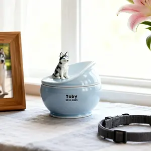 Five Elements Missing Corner Memorial Urn for Dogs & Cats - Personalized Ceramic Pet Ashes Urn