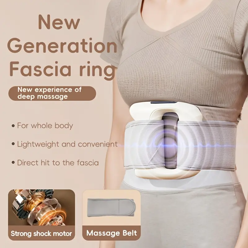 New Generation Fascia Massage Ring with Adjustable Strap Belt, USB-C Rechargeable Vibrating Massager, 8 Vibration Modes & 3 Adjustable Intensity Levels, Ergonomic Design for Waist, Neck, Legs, Ideal for Gym, Office & Home Relaxation