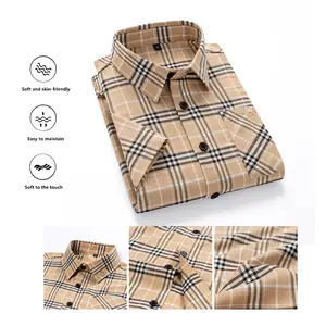 Classic men’s plaid short-sleeve shirt—plaid series; a fashionable, casual single-breasted button-up with a turn-down collar, suitable for summer. Soft, skin-friendly fabric that is easy to care for and has a soft feel.