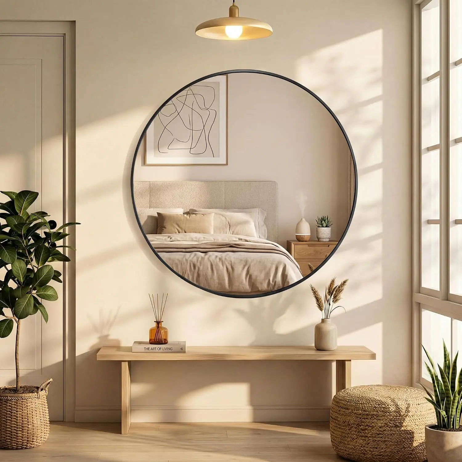 Round Wall Mirror, 20-30 Inch Metal Framed Circle Vanity Mirror, Tempered Glass Anti-Rust Bathroom Mirror Over Sink, Wall Decor for Bedroom Entryway, Hanging or Leaning