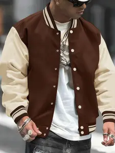 Men's Regular Fit Letter & Geometric Print Baseball Collar Jacket, Casual Comfy Baseball Collar Long Sleeve Outerwear for Daily Wear, Fashion Men's Clothes for All Seasons, Coats