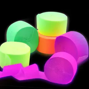 Glow in The Dark 400Feet UV Blacklight Fluorescent Neon Crepe Paper Streamers for Glow Party Wedding Birthday Decorations
