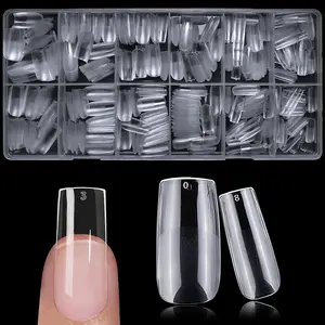 600pc Medium Square Nail Tips Fake Nails Press ons Clear Nail Tips Full Cover False Nail Artificial Fingernail, 12 Size Soft Gel x Nail Tips Square