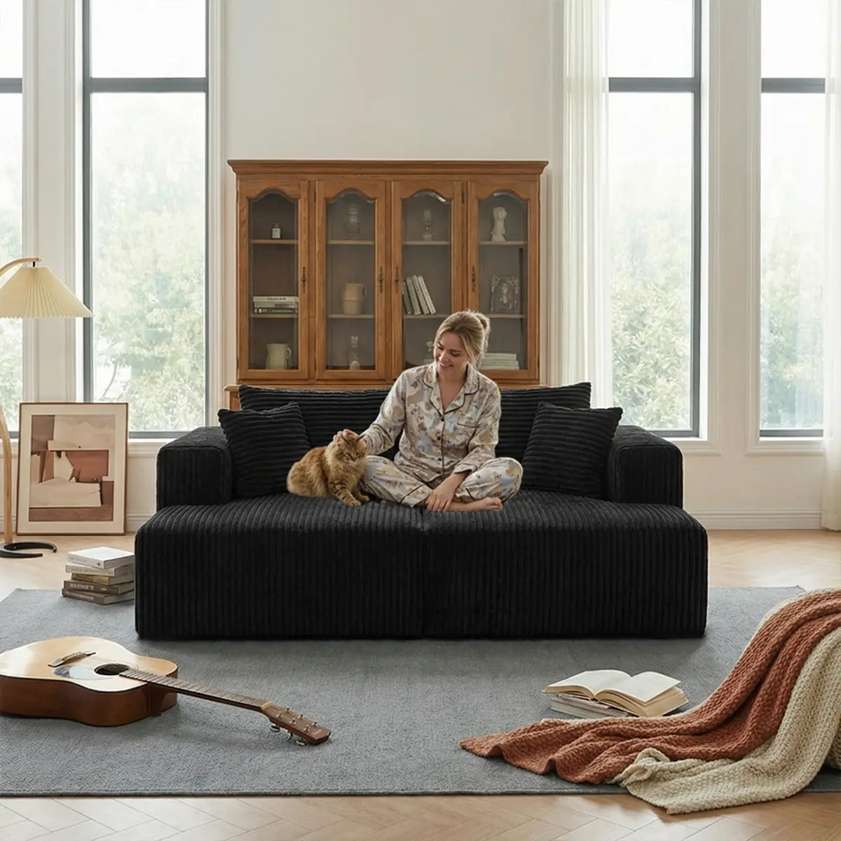 Modern Upholstered Chenier Knitted Fabric Modular Sectional Sofa Set - 2-Seater Indoor Living Room Pre-Assembled Furniture, Compressed Seat, Deep Seating, High Resilience, Custom Layout Fit, Durable, No Additional Cushion Included, Modern Upholstered Sofa