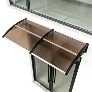 Window Awning Door Canopy Exterior 80" x 40" Awnings for Doors Polycarbonate Cover Patio Door Awning Rain Snow Sunlight Protection Hollow Sheet Brown Board & Black Bracket Adjustable Shade