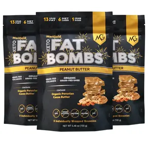 MariGold Keto Fat Bombs - 3 PACK (15 bars) - Peanut Butter - Low Carb, Low Sugar, Collagen Rich, Grass-fed Ghee, Organic Cocoa Butter, Gluten-Free, Non-GMO, Protein Snacks