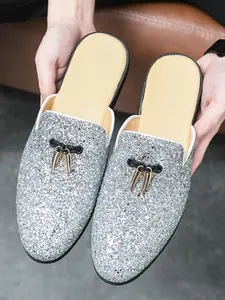Men's Glitter Slip on Mules, Casual Comfortable Breathable Fashionable Shoes for Daily Wear, Lightweight Breathable Shoes for All Seasons, Boy, Footwear