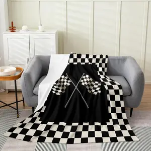 Checkered Flag Flannel Blanket Black and White Fleece Throw Blanket Lightweight Soft Cozy Luxury Racing Theme Fuzzy Blanket Geometric Grid Bed Blanket for Sofa Bedroom All Season(Baby )