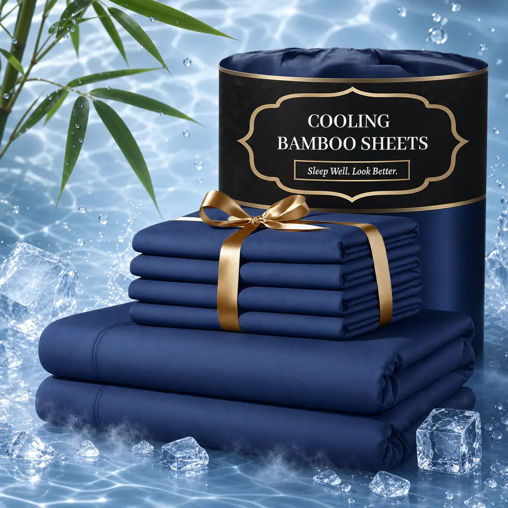 Jollyvogue Extra Deep Pocket Bamboo Sheets - 6 Pcs Breathable & Cooling Bed Sheet Set, Hotel Luxury Fitted Soft Wrinkle-Free For Mattresses, Room Decor, Twin/Full/Queen/King Size Pillowcase Sets, Cooling Breathable Bedding, Bamboo Sheet Set