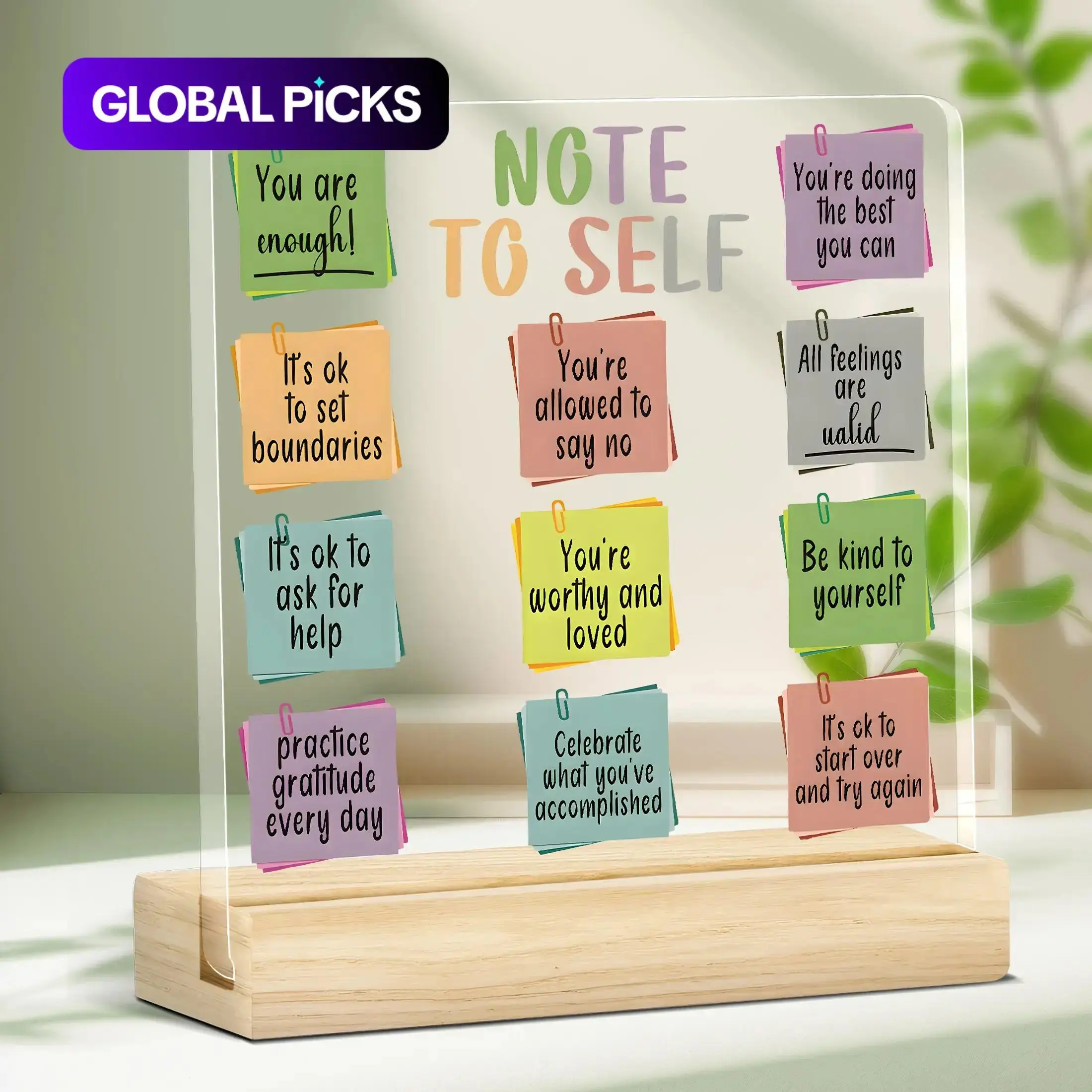 Acrylic Plaque with Wooden Base - Inspirational Note To Self Design Daily Affirmation Desktop Decor, Motivational Gift for Office & Home