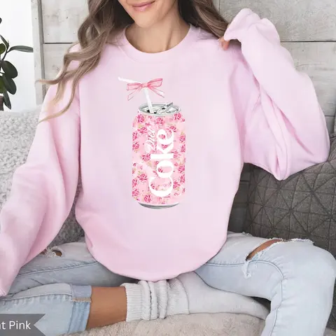 Coquette Diet Coke Sweatshirt, Floral Diet Coke Shirt, Cute Baby Pink Bow Tee, Trendy Soda Can With Roses, Fun Coke Lover Gift, Coquette Pink Bow Tee