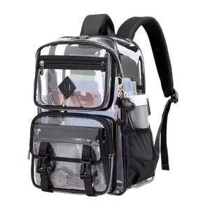 Clear Backpack for School & Work - Stylish Black Transparent Bookbag with Laptop Compartment, Waterproof PVC, Ideal for Security Checks & Daily Use Visibility