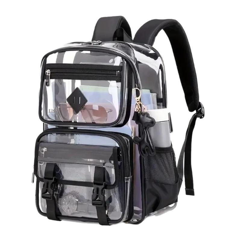 Clear Backpack for School & Work - Stylish Black Transparent Bookbag with Laptop Compartment, Waterproof PVC, Ideal for Security Checks & Daily Use Visibility