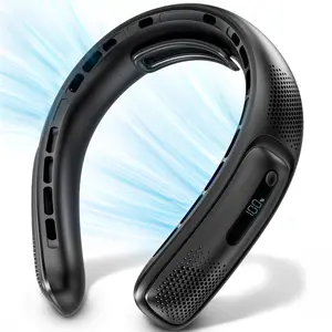 FrSara Neck Fan, 4 Turbo Bladeless Neck Fan, 4000 mAh Battery, USB Rechargeable Personal Fan, 360° Cooling Hands Free Fan, 3 Speeds, LED Display, Wearable Fan for Office Travel Gifts