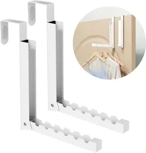 Over The Door Hanger Folding Clothes Drying Rack, Folding Hanging Coat Rack for Indoor Laundry Room Compact Small Space Foldable Portable Clothing Hanger Hook Collapsible- 2 Pack