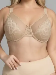 Women's Plus Size Underwire Bra Full Coverage Supportive Soft Breathable Lace Wide Strap Gel Cushioned Solid Color Minimalist Everyday Lingerie