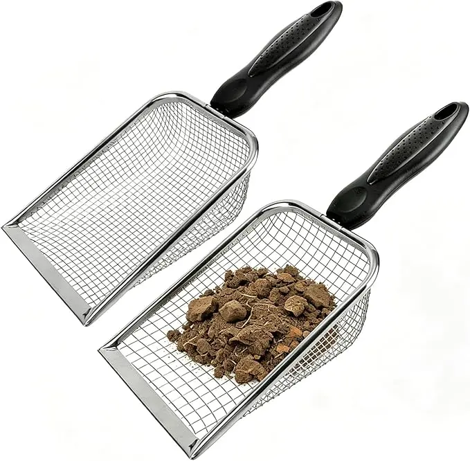 Pack Of 2 Stainless Steel Cat Litter Scoop with Mesh 2mm and 5mm Fine Mesh Cat Litter Shovel, Climbing Pet Excrement Sifter for Clumping, or Any Litter Type - Easy-Clean Scoop for Multiple Cats or Large Households