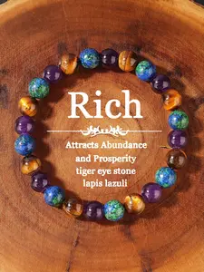 Natural Tiger Eye Lapis Lazuli Amethyst Gemstone Beaded Bracelet, High Quality Bracelet, Unisex Chakra Balance Gift with Mystic Energy