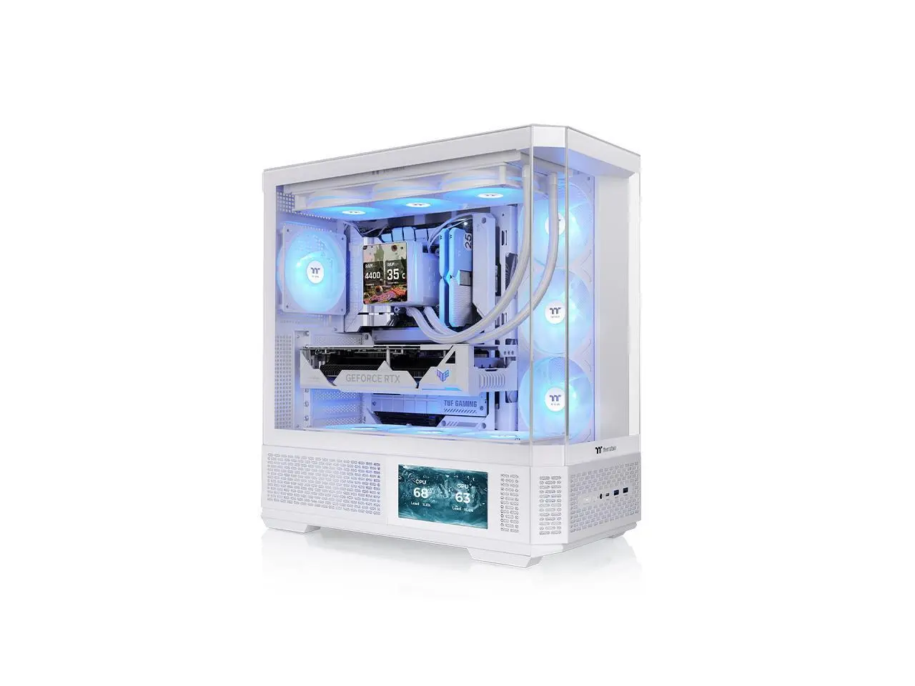 Thermaltake View 370 TG ARGB; Mid Tower Chassis; 1x360mm SF360 ARGB PWM & 1x120 SF120 ARGB PWM Fans include; 360mm Radiator Support; 420mm GPU Clearance; 279mm Max PSU Length; ATX/mATX/mITX; Snow