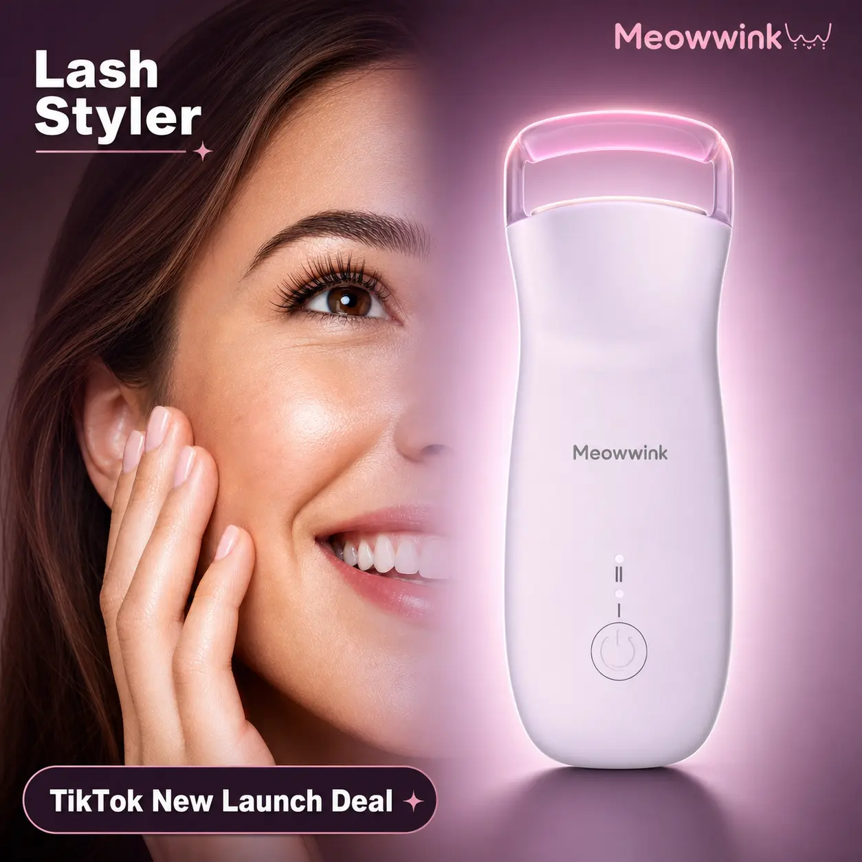 Meowwink LashStyler Heated Eyelash Curler – Wide-View 3D Clamp, Long-Lasting Curls,Dual Heat, USB-C Rechargeable, Lavender,Travel-Friendly Purple Fast-Heating Tool
