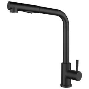 Pull-out kitchen sink faucet black silver stainless steel hot and cold mixing faucet rotary spray faucet