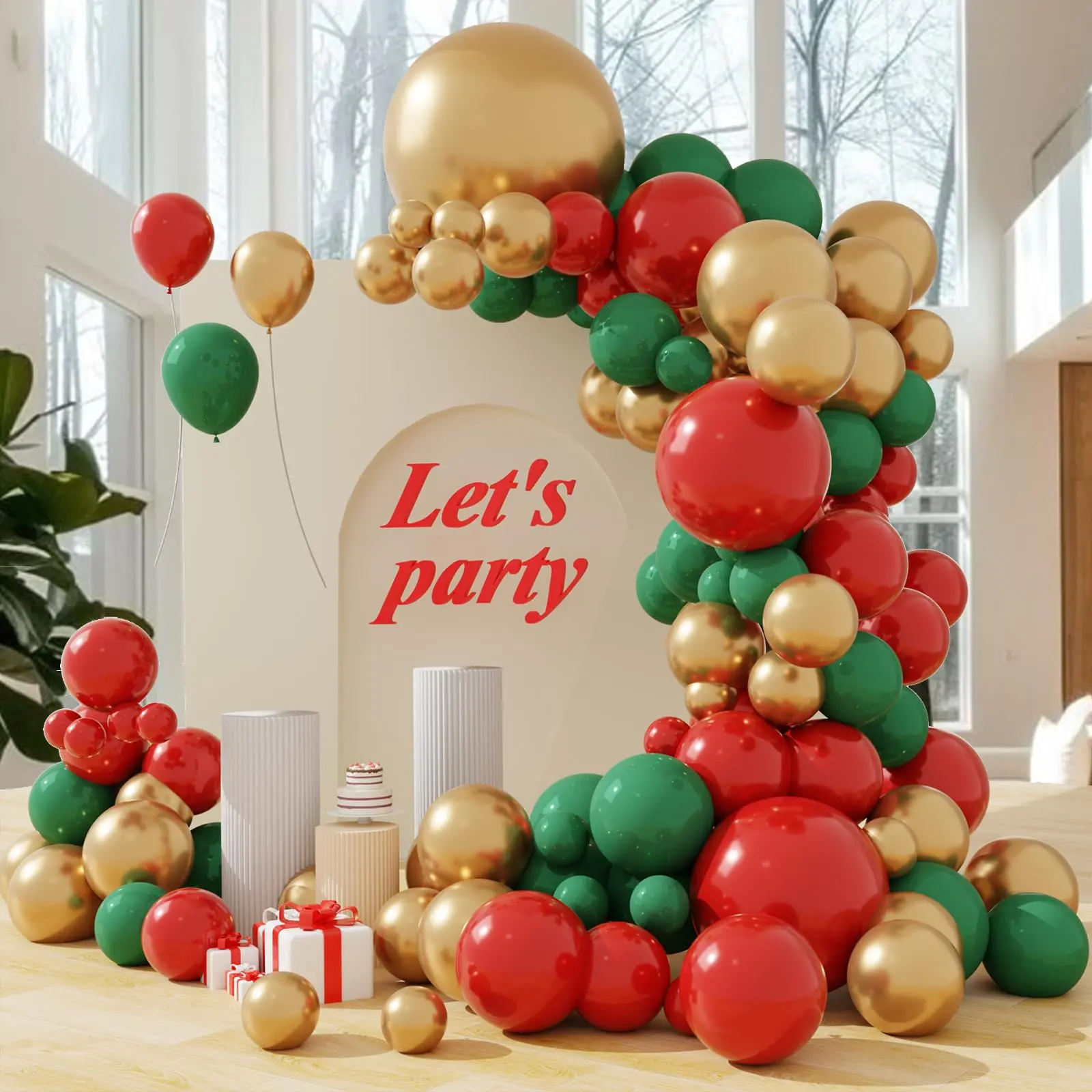 Red Green Gold Balloons Arch