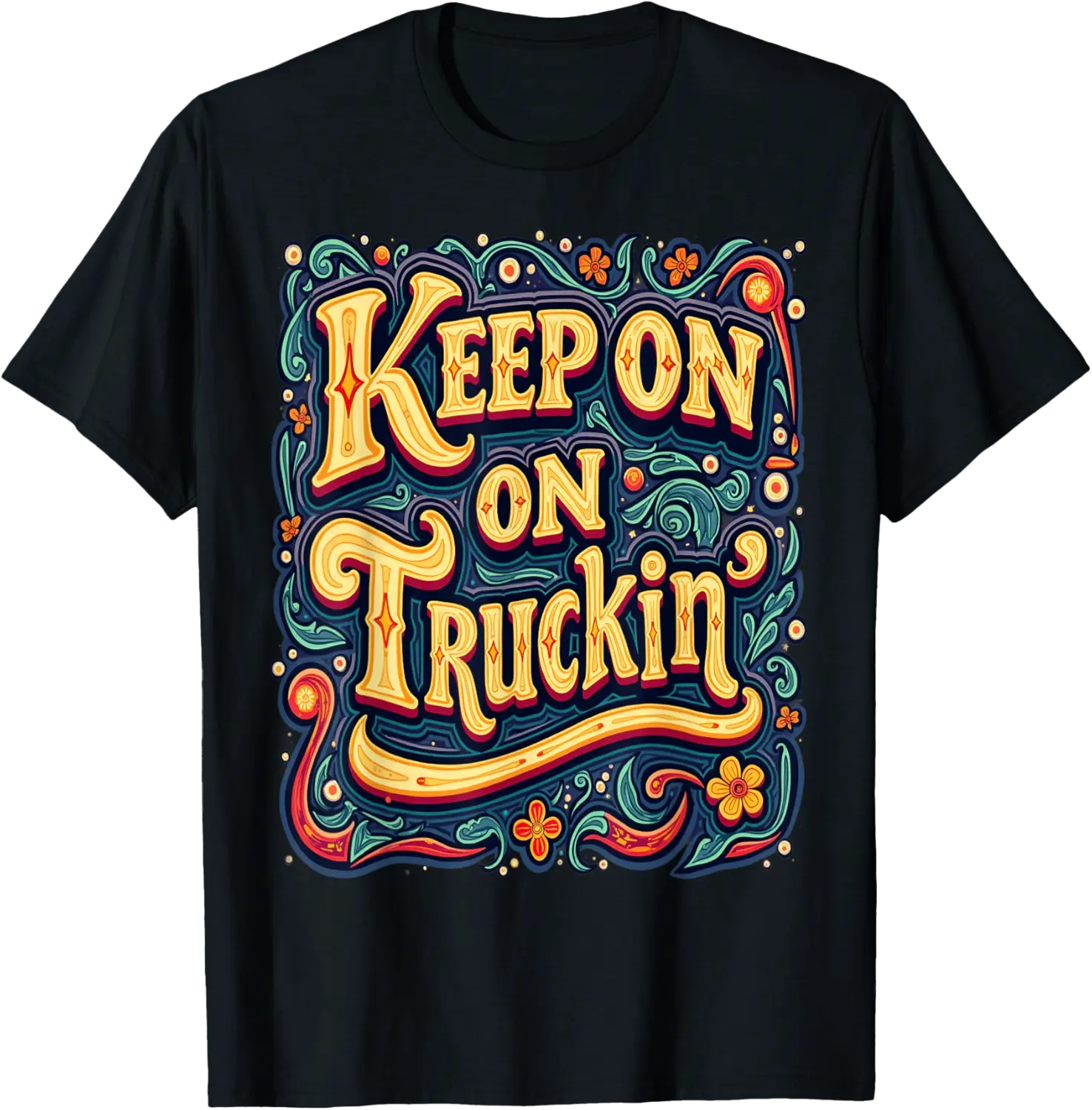 Keep On Truckin' Retro Psychedelic Hippie Boho Trucker T-Shirt - Nallelycor Shop 43B0DQZ3PZNC