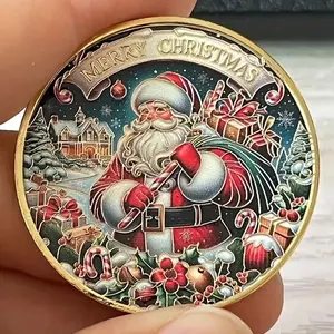 Christmas Coin Collection Gift, Santa Claus & Snow Village Design, Holiday Mixed Colors, Durable Metal Christmas Decoration
