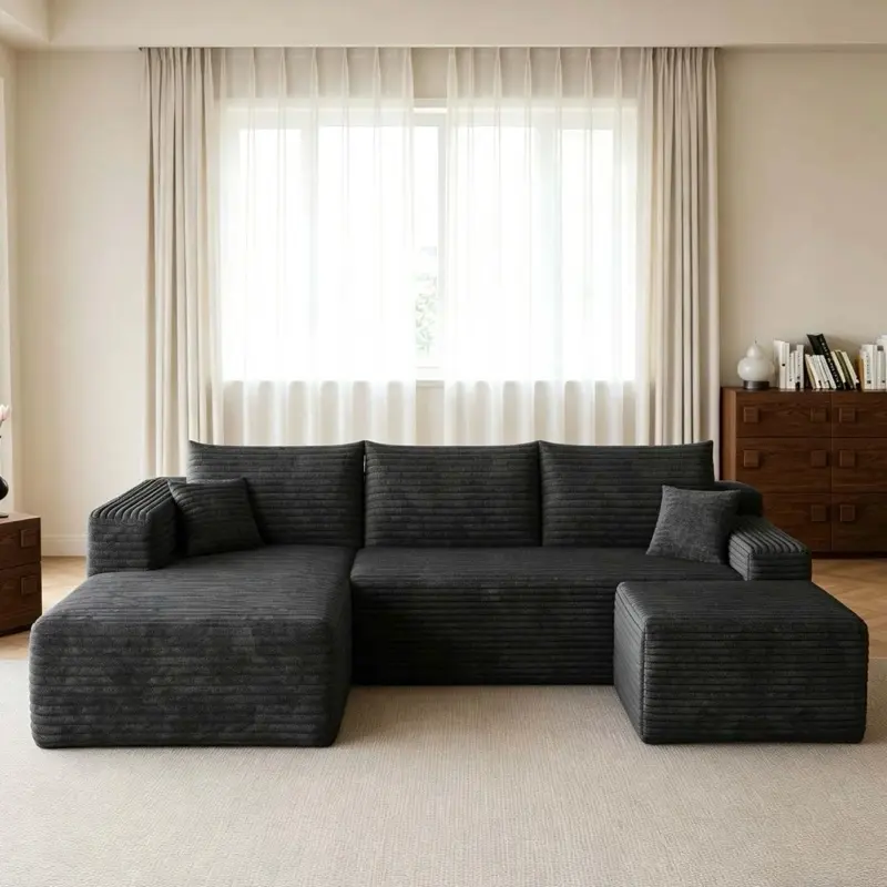 95" U Shaped Boneless Sectional Couch Memory Foam Sofas Left Chaise with Ottoman