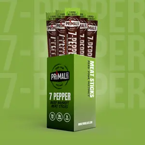 Primal Eats 7-Pepper 100% Beef Brisket Meat Sticks- 18g Lean Meat Protein Keto, Paleo, Carnivore, Gluten Free, Zero Sugar Beef Jerky Snack Stick