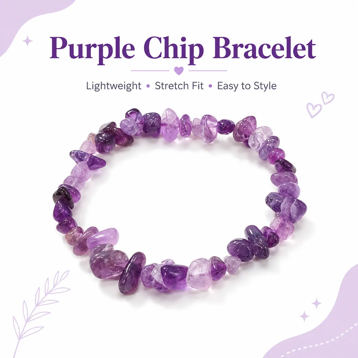 Elastic Chip Bead Bracelet for Women, Purple Acrylic Band with Irregular Beads, Lightweight Everyday Fashion Accessory, Elastic Bands, 5.6Cm, Acrylic Plast., Everyday Wear, Irregular Chips