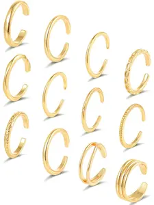 12Pcs 18K Gold Filled Toe Rings Minimalist Thin Wire Cubic Zirconia Summer Beach Toe Rings Open Adjustable Foot Jewelry for Women, Silver Gold Tone Fashion Stackable Rings