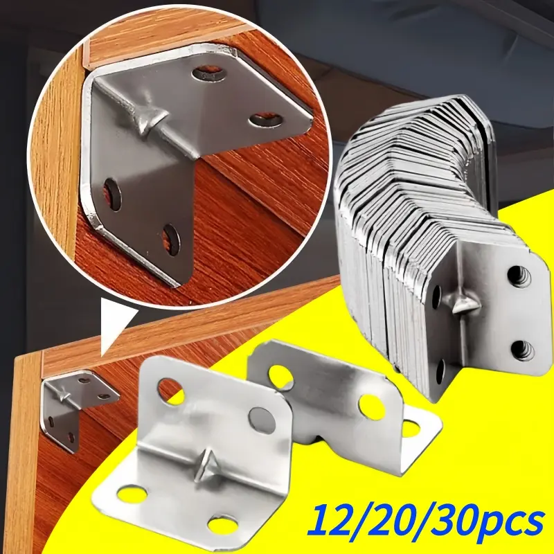 12/20/30pcs-silvery reinforced universal brackets, 90 degree right angle fixing buckles, suitable for furniture tables and desks, Sturdy bracket