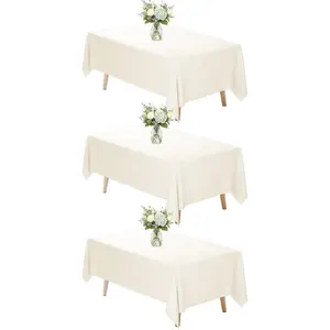 Ivory Tablecloth Rectangle 60 x 102 Inch, 3 Pack 6ft Table Cloths Rectangular Table Covers for Party, Banquet, Dining, Birthday, Wedding
