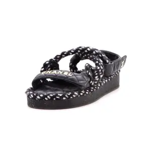 Pre-owned Chanel Women's Cord Velcro Dad Sandals Quilted Leather by Rebag