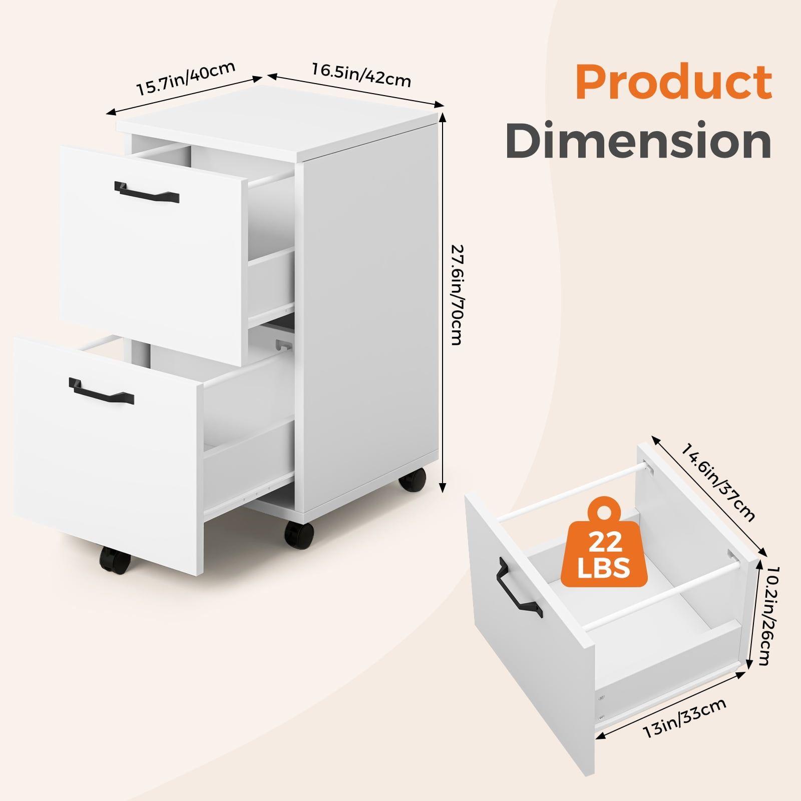 2-Drawer Rolling File Cabinet with Lockable Wheels, Printer Stand with Storage for Home Office