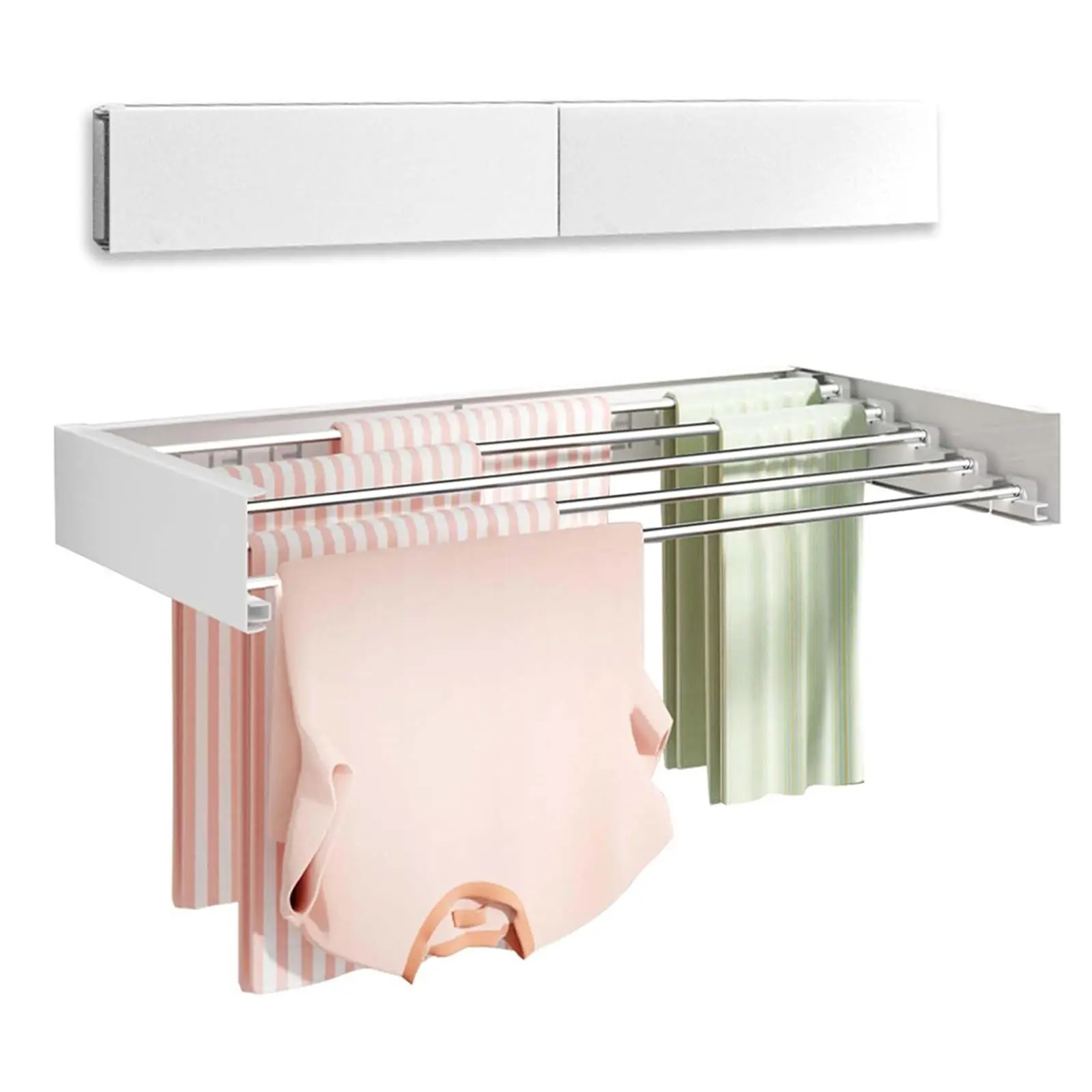 Heavy-Duty Wall-Mounted Clothes Airer - Space-Saving Foldable Indoor/Outdoor Hanging Rack with Aluminum Rods, Durable Design in White Finish