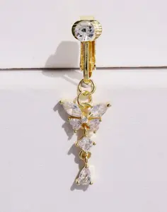 1pc Fake Piercing Navel Belly Ring With Pink Butterfly Design For Women's Jewelry Copper Jewelry