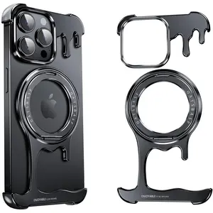 OGRANEE Liquid Metal Frameless Case for iPhone 13 14 15 16 Pro Max with MagSafe Kickstand 360° Rotatable Ring Holder Waterproof Aluminum Bumper Slim Hard Shockproof Ultra Thin Case