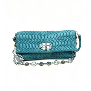 Pre-owned miu miu Leather Crossbody Bags Crystal Blue quilted sheepskin shoulder bag with gold tone hardware