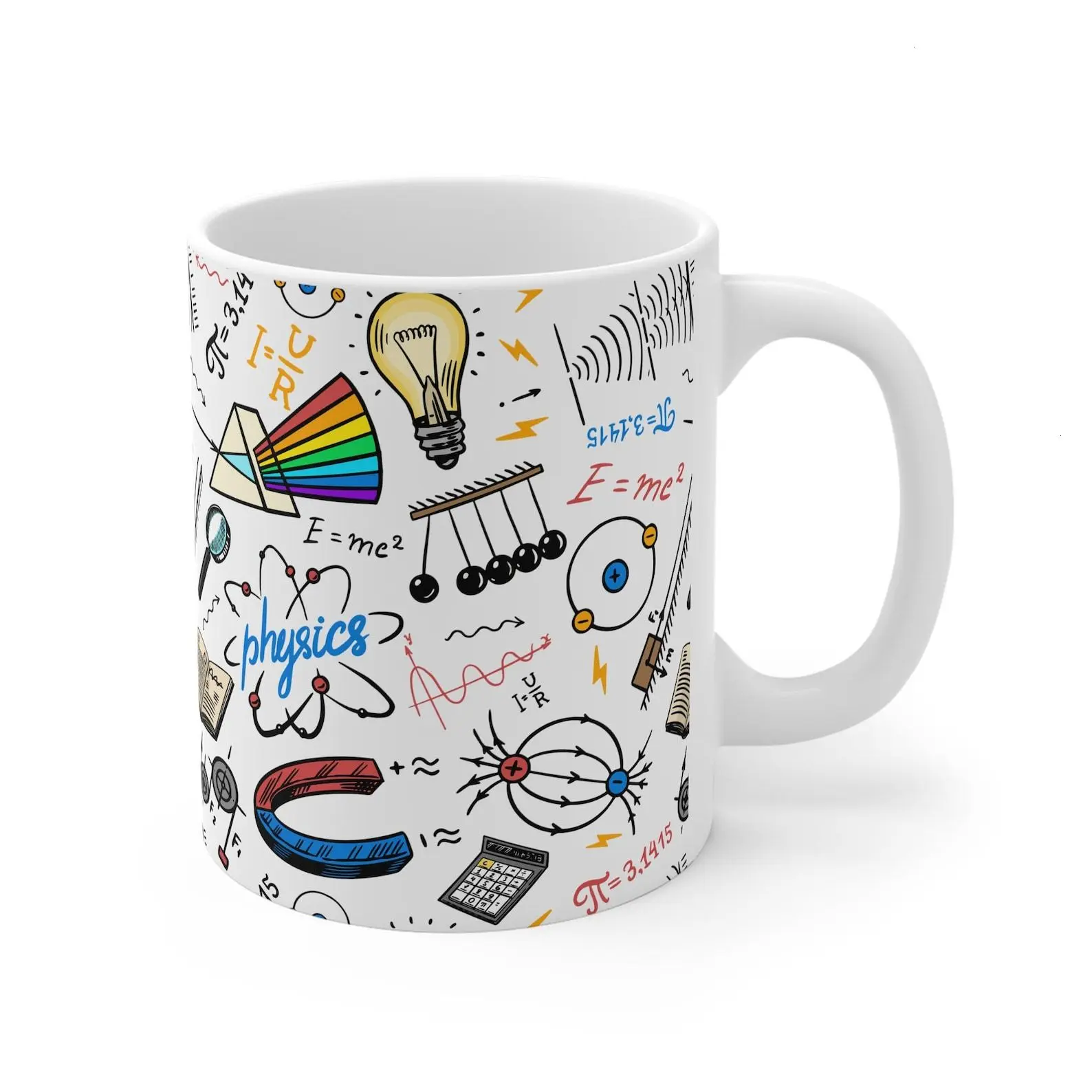 Physics Doodles Mug  Science Symbols, Equations, Atom, Prism, Lightbulb