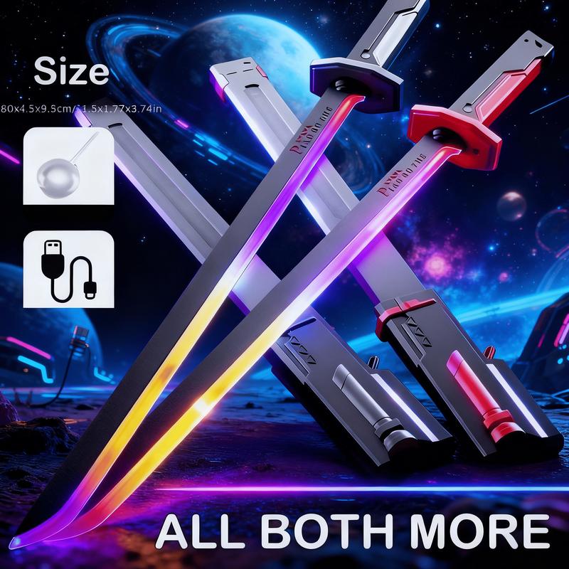 Cyberpunk Neon Sword Lightsaber Toy 31.5" Spark Blade Sound & Fog Eight-Color Streaming Light Effect Type-C Rechargeable for Rave, Cosplay & Display